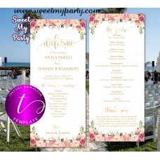 Floral Wedding Program tea length template, design 057w